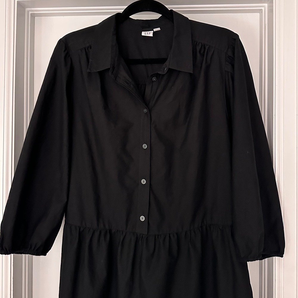 GAP Black Mini Dress Eyelet Tiered 3/4
Sleeve Shirt Dress Large - Picture 4 of 11